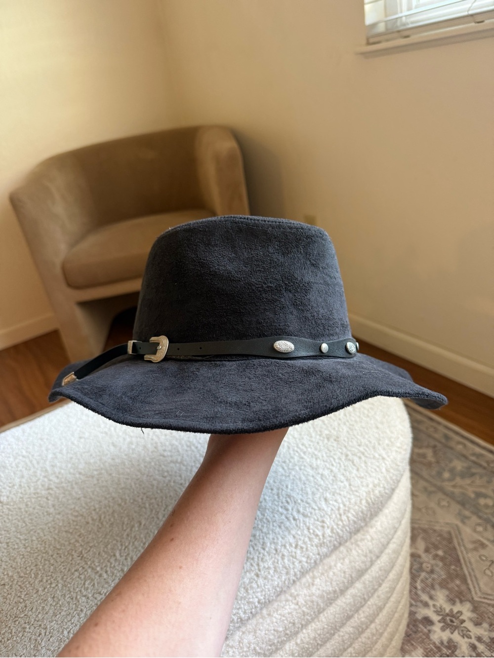 Black Felt Hat with studded Western style Leather Band